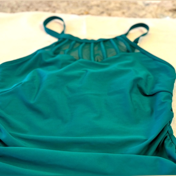 Green One Piece Swimsuit with Ruching - Picture 2 of 4